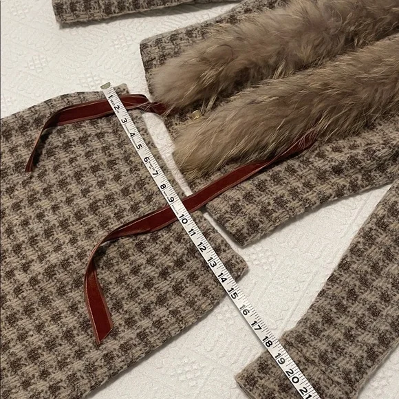 ST. JOHN fox fur Houndstooth knit wool Skirt suit set jacket silk lined - Picture 6 of 17